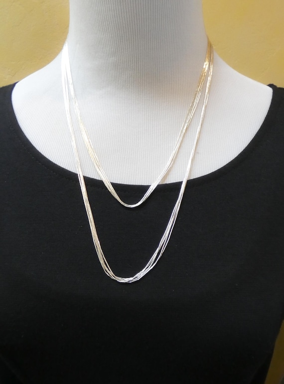 Native American 5 Strand Liquid Silver Necklace 16", 24", Layered Necklace