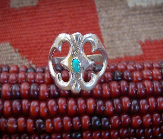 Navajo Turquoise Ring: Vintage Native American Sterling Silver Sandcast Ring