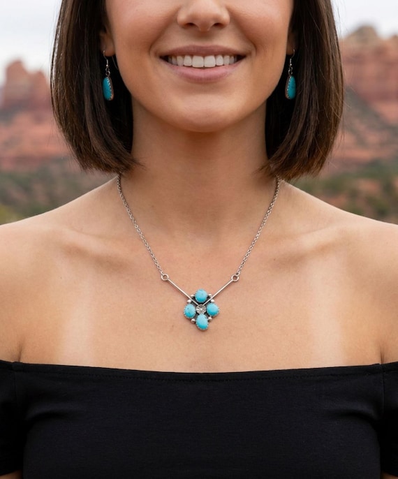 Navajo Turquoise Sterling Silver Bar Necklace