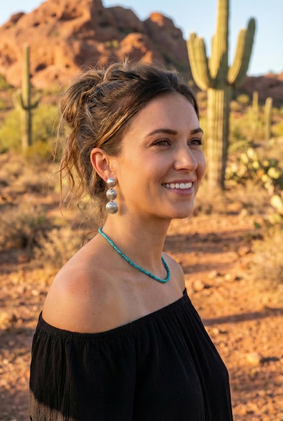 Navajo Silver Concho Dangle Earrings: Mimbres Gecko, Post Earrings