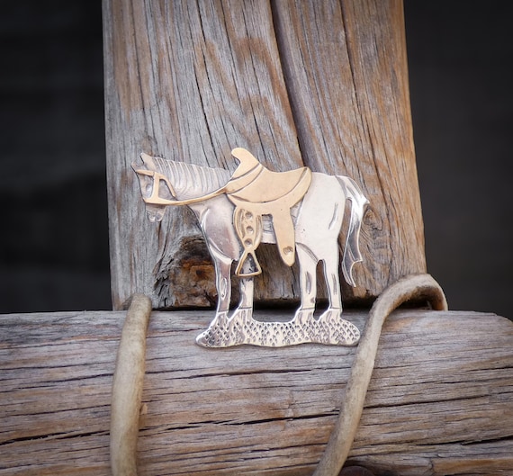 Native American Navajo Horse Brooch Pin 12KGF Silver Horse Lover Gift Pin For Women