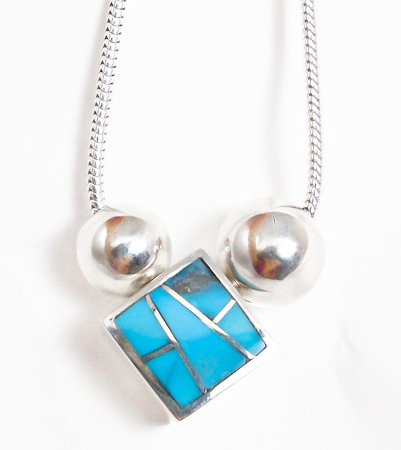 Navajo Silver Turquoise Inlay Pendant