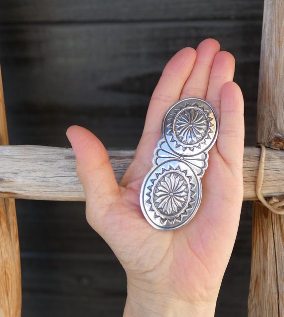 RARE Native American Sterling Silver Large Concho Barrette Navajo