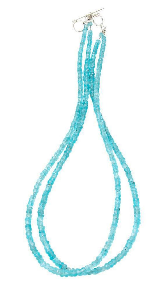 Handmade Gifts, Two Strand Blue Topaz Bead Necklace Sterling Silver Toggle Closure
