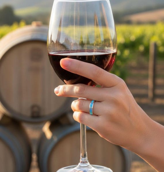 Navajo Silver Blue Opal Band Ring: Native American Blue Opal Wedding Anniversary Band