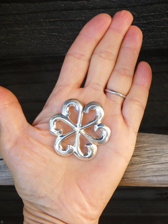 Vintage Navajo Sterling Silver Sandcast Brooch Pin Native American Jewelry