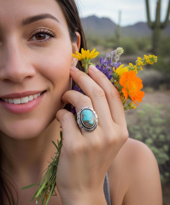 Navajo Turquoise Sterling Silver Ring Size 9.25