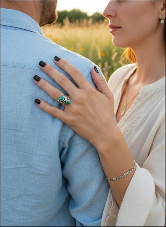 Native American Navajo Silver Malachite Leaf Scroll Ring Size 5.5 & 6.5, Ring For Women