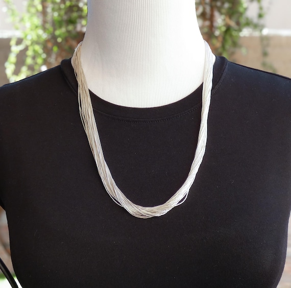 Rare Liquid Silver Necklace Native American 30 Strand 23.5 Inch, Layered Necklace, Gift For Her