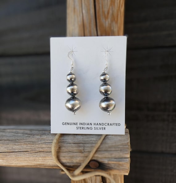 Native American Sterling Silver Bead Dangle Earrings for Women, Jewelry Gift For Mom
