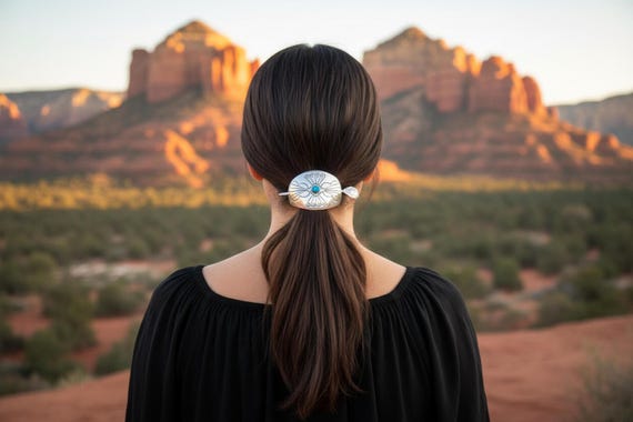Navajo Rare Vintage Sterling Silver Turquoise Ponytail Hair Barrette