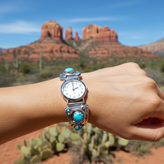 Original Vintage Zuni Effie C Women’s Silver Turquoise Native American Watch