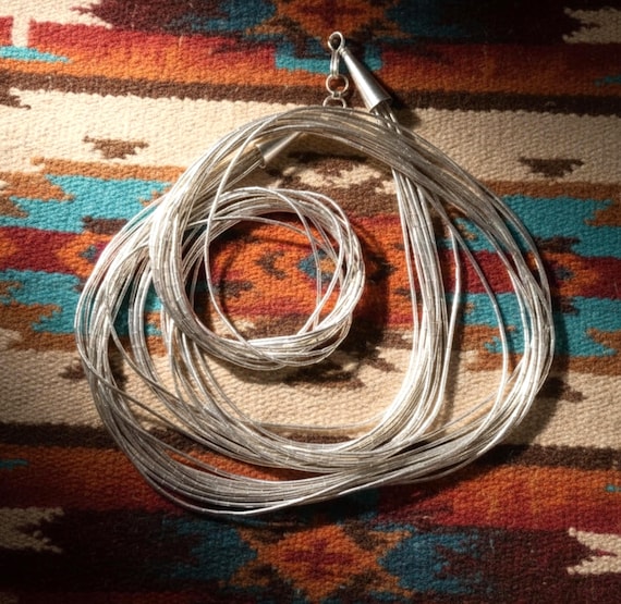 Southwestern Native American Liquid Silver Necklace 18 & 24 Inch, 10 Strand Bead Necklace