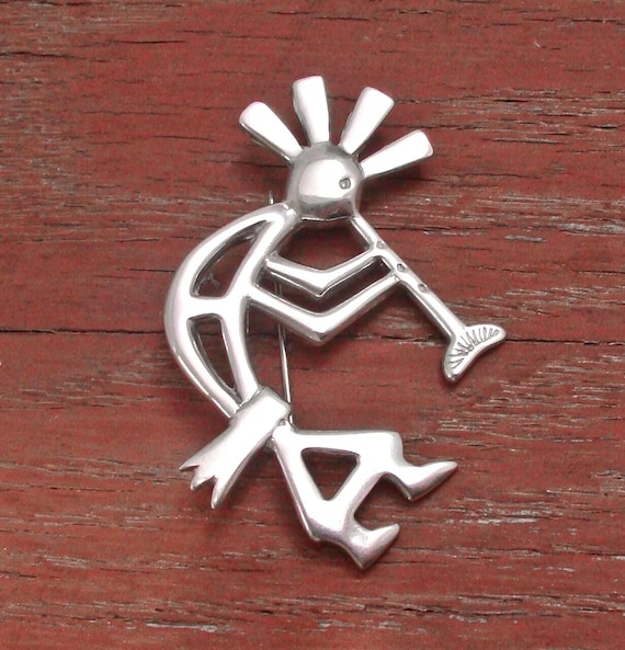 Large Navajo Kokopelli Pin Native American Sterling Silver Brooch Gift For Mom