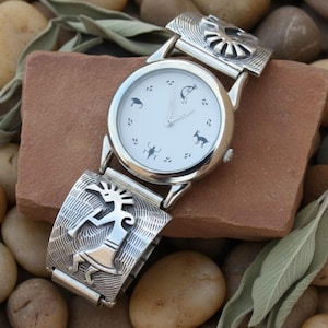 Kokopelli-horlogeband sterlingzilver heren - Native American Vintage Watch For Him