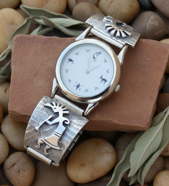 Men's Sterling Silver Kokopelli Watch Band - Native American Vintage Watch For Him
