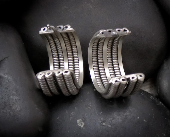 Wide Navajo Sterling Silver Coil Hoop Post Earrin… - image 10