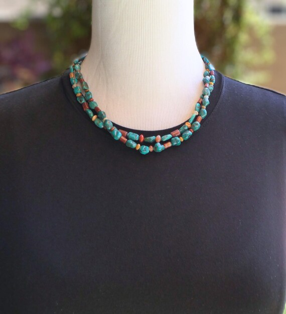 Navajo Turquoise Bead Necklace 1 Strand Multi Stone Vintage Choker