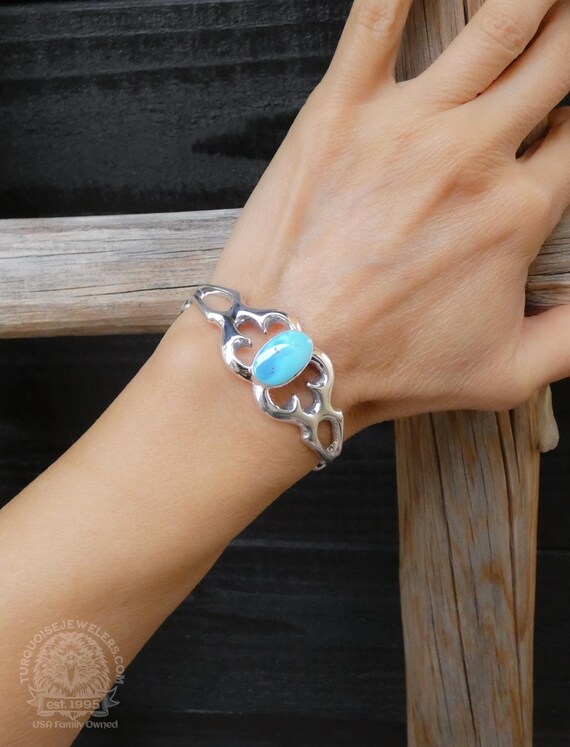 Small Wrist Navajo Sandcast Sterling Silver Golden Hill Turquoise Bracelet, Gift For Her