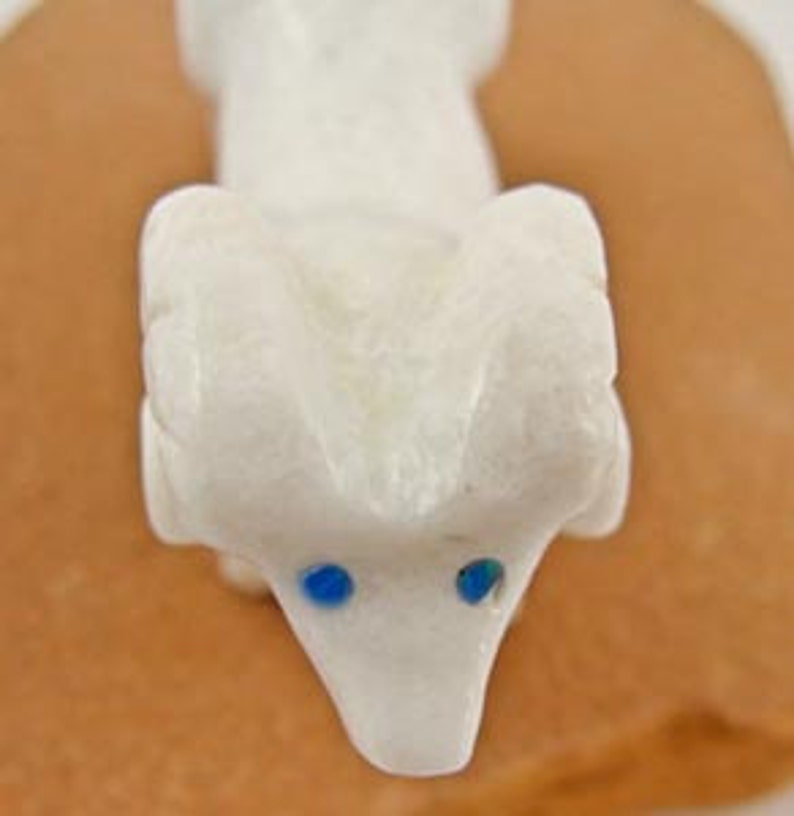 Native American Zuni Delbert Seciwa white Marble Ram Fetish Carving
