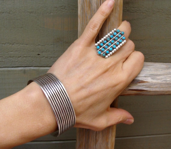 Navajo Sterling Silver Wide Cuff Bracelet Gift For Her, Contemporary Plain Silver Track Bracelet For Women