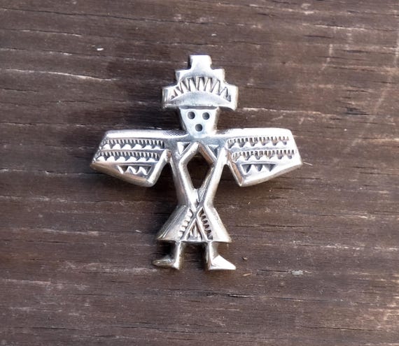 Navajo Silver Sandcast Knifewing Kachina Pin, Vintage Native American Brooch