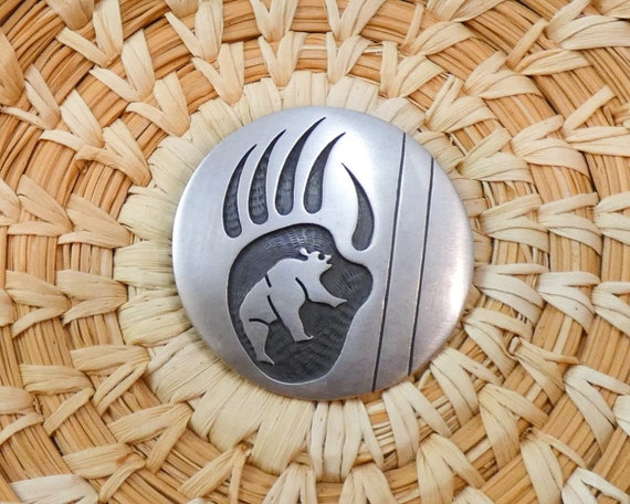 Authentic, Vintage Native American Hopi Sterling Silver Bear Paw Pin Pendant, Gift For Her, Made in USA