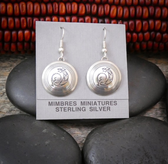 Navajo Silver Concho Dangle Dome Southwest, Gecko, Sun Earrings, Native American