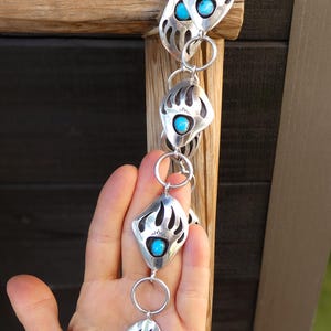 Navajo Silver Bear Paw Shadow Box Turquoise Adjustable Link Concho Belt