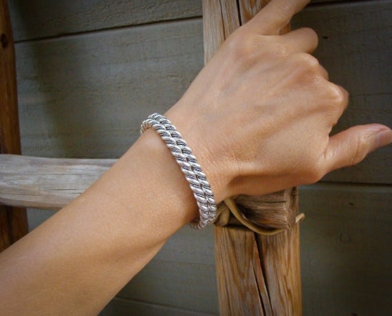 Native American Navajo Sterling Silver Rope Twist Bracelet, 6 inch wrist
