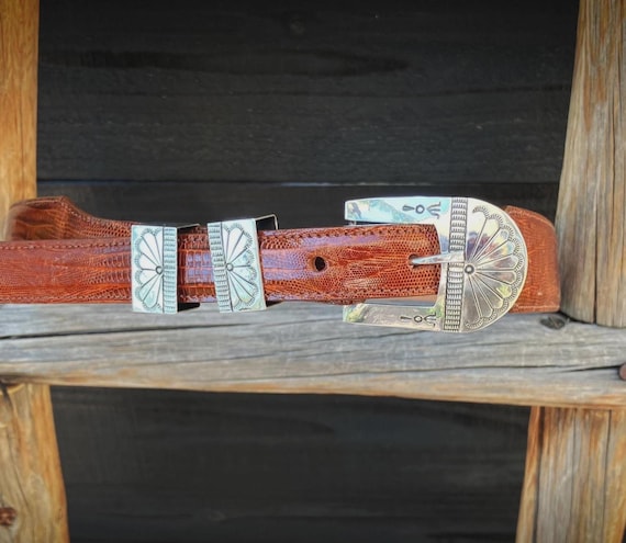 Navajo Silver Ranger Buckle, Sterling Silver Native American 4 Piece Ranger Buckle Set, Gift For Dad