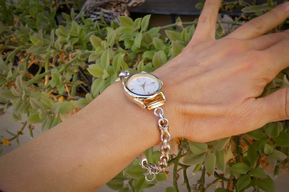 Native American Navajo Silver 12KGF Women’s Handmade Chain Watch, Handmade Jewelry For Her