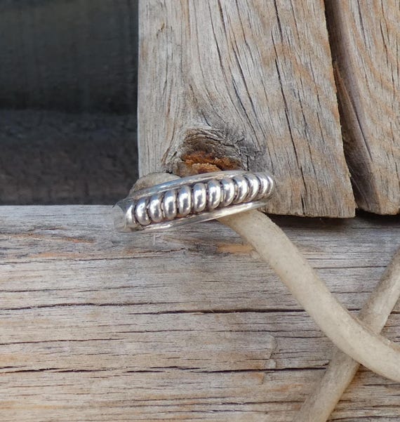Native American Navajo Silver Narrow Coil Band Ring Size 5 & 6, Minimalist Simple Stacking Ring For Women