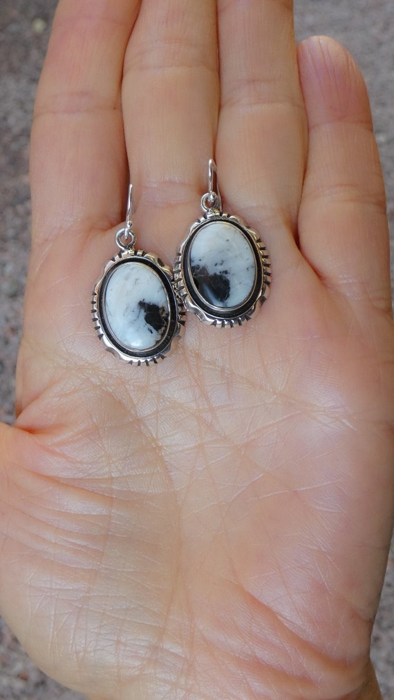 Navajo Sterling Silver White Buffalo Dangle Earrings Native American