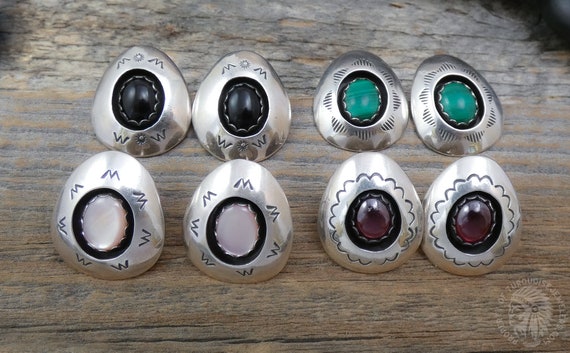 Native American Shadowbox Earrings: Malachite, Onyx, Garnet, Sterling Silver