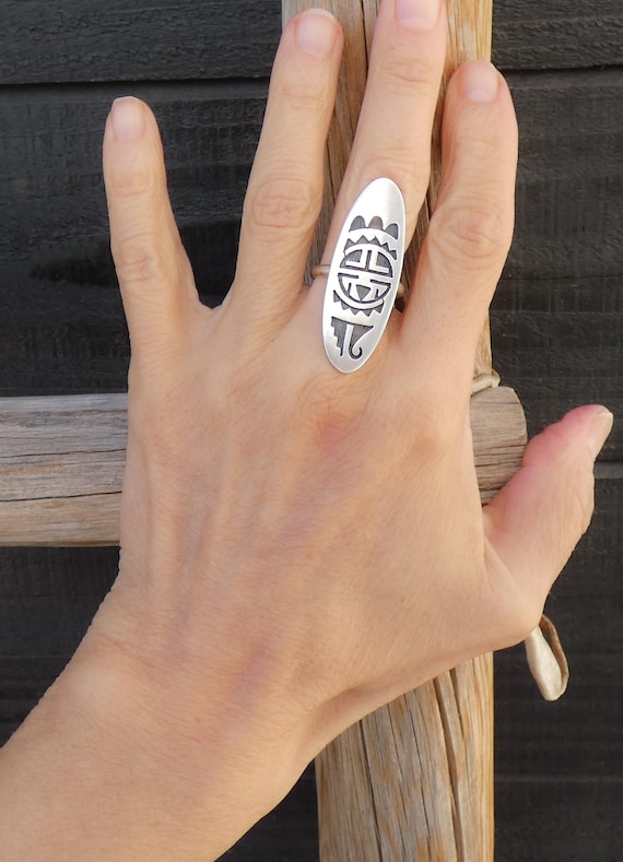 Native American Vintage Hopi Sterling Silver Sun Face Ring Size 7.5