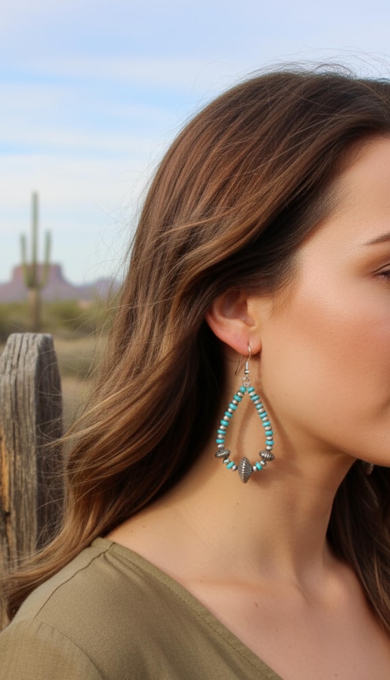 Navajo Turquoise Silver Bead Dangle Earrings