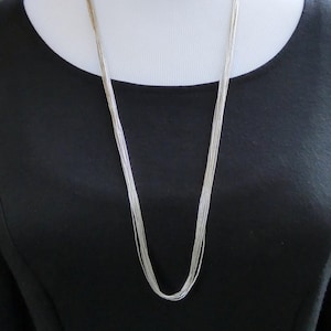 Liquid Silver Necklace, 10 Strand Liquid Silver Necklace 30 Inch, Layered Necklace