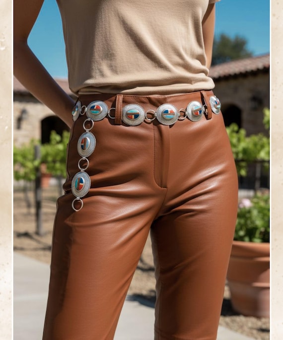 Navajo Silver Turquoise Multi Inlay Concho Belt For Women