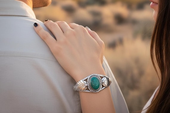 Navajo Malachite Bracelet: Vintage Native American Sterling Silver Cuff