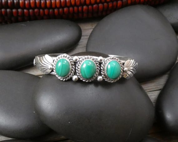 Native American Malachite Sterling Silver Navajo Cuff Bracelet
