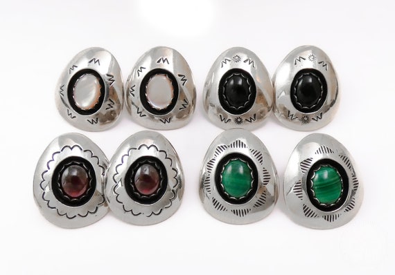 Native American Malachite, Onyx, Garnet, Mussel Shell 925 Sterling Silver Shadowbox Earrings, Made in USA, Gift For Mom