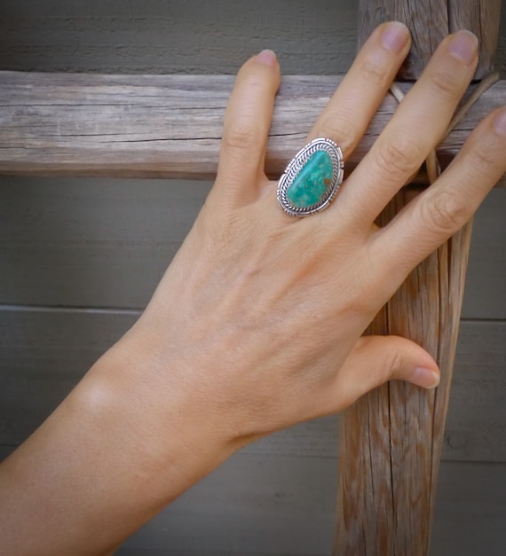 Native American Navajo Turquoise Silver Ring Size 6