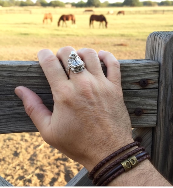 Western Cowboy Saddle Ring: Men's Sterling Silver Native American Navajo Ring Size 12