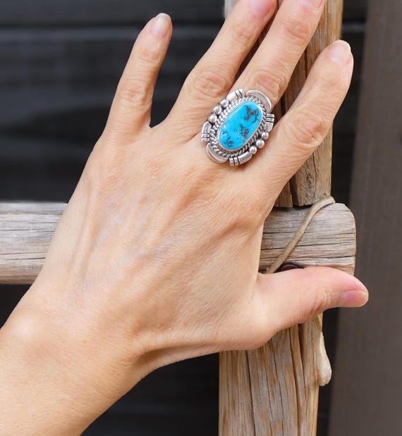 RARE! Navajo Sterling Silver Kingman Turquoise Ring Size 6.5 By Richard Long