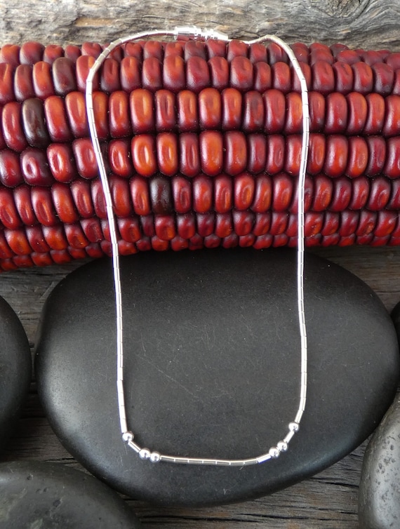925 Sterling Silver Anklet, Delicate Native American Vintage Liquid Silver Bead Bracelet or Ankle Bracelet, Made In USA, Gifted Jewelry