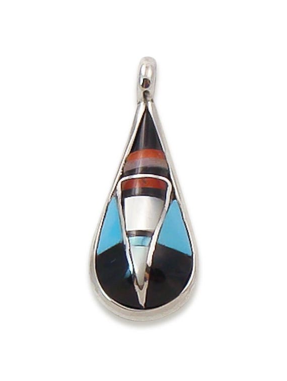 Navajo Turquoise Multi Inlay Sterling Silver Pendant, Vintage Pendant Gift for her