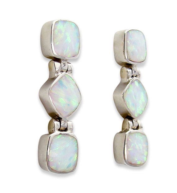 Opal Inlay Dangle Earrings: 925 Sterling Silver O… - image 8