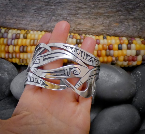 Native American Hopi Silver Overlay Cuff Bracelet