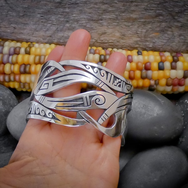 HEAVY Unisex Native American Hopi Sterling Silver Cuff Bracelet By Daren Silas, Handmade Jewelry Gift